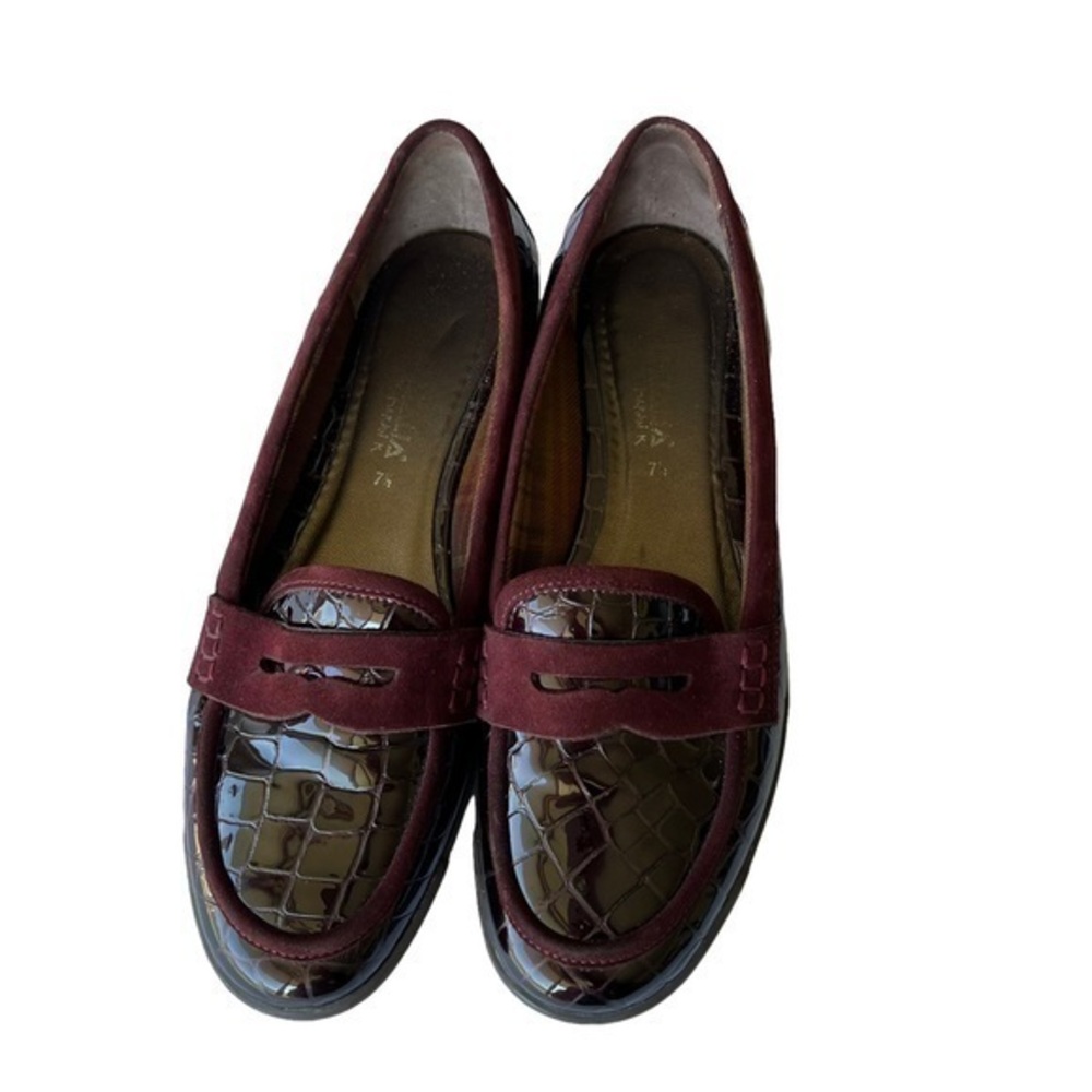 Aquatalia By Marvin K Burgundy Red Croc Embossed Penny Loafer Size 7.5